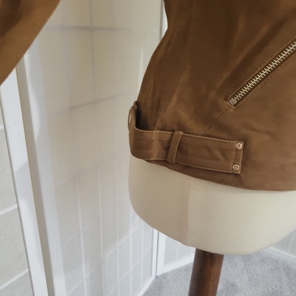NAF NAF Suede Caramel Brown Biker Jacket NWT 8 - Picture 7 of 12
